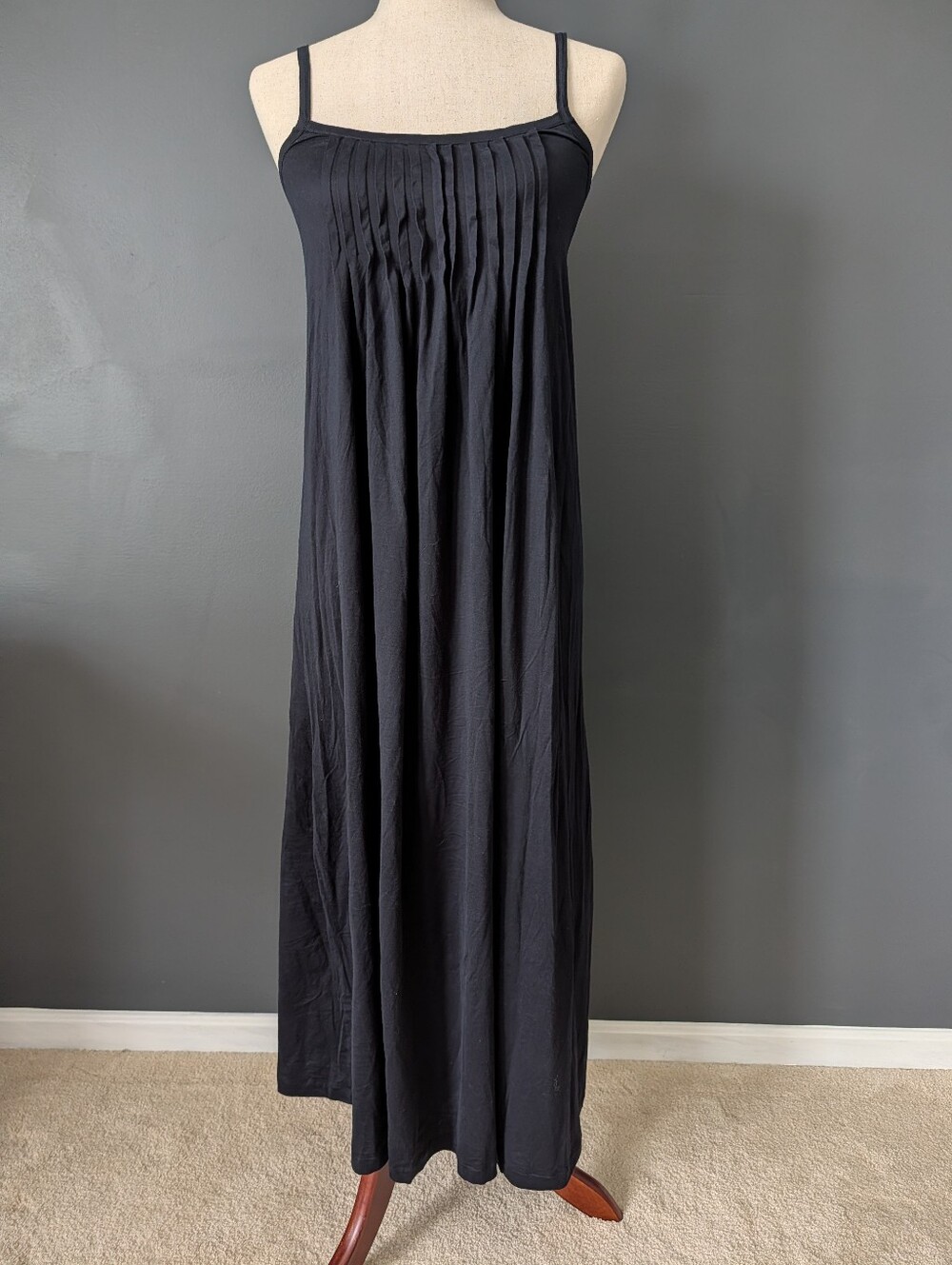 Hanro Juliet Pleated Cotton Chemise Women's XS Black EUC Full Length Dress